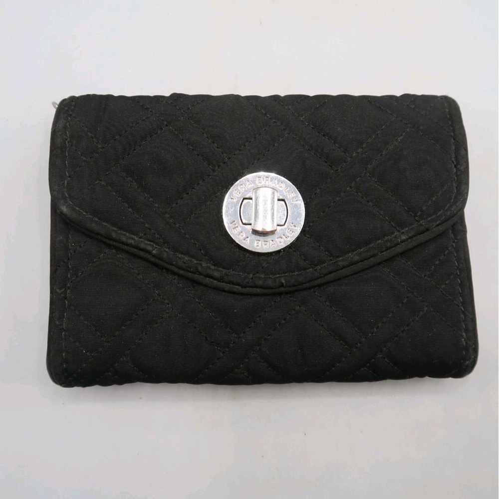 Vera Bradley Push Lock Wallet Bifold Quilted Microfiber Classic Black